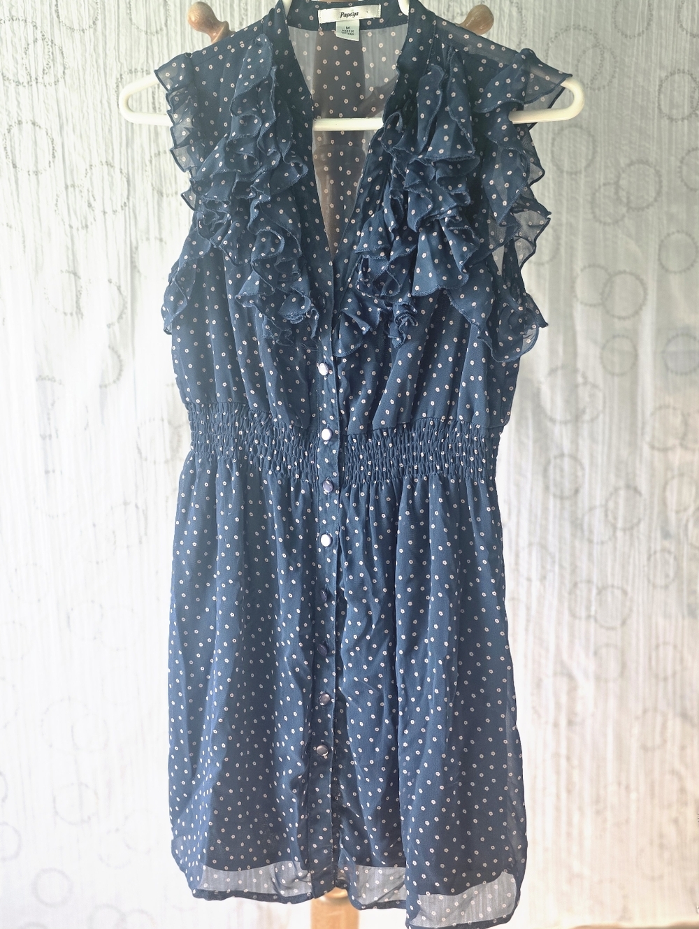 Papaya Navy Polka Dot Ruffle Button-Front Dress